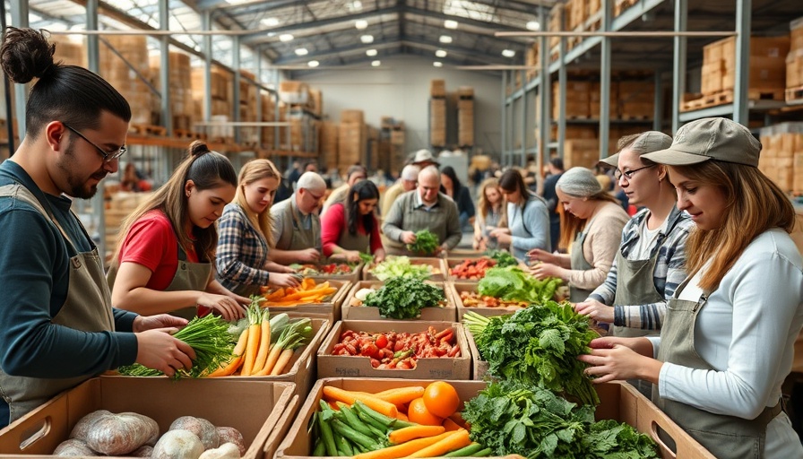Volunteers at North Bay food bank sorting vegetables to support households.