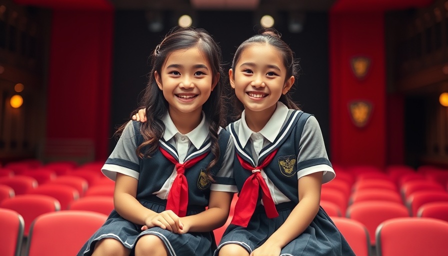Young performers smiling on stage in school uniforms