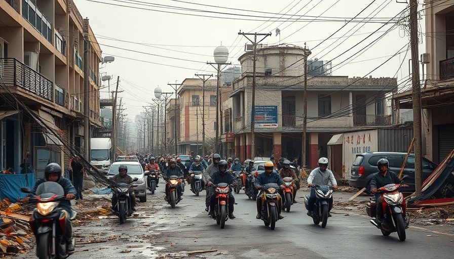 Post-disaster scene with damaged infrastructure in the Philippines