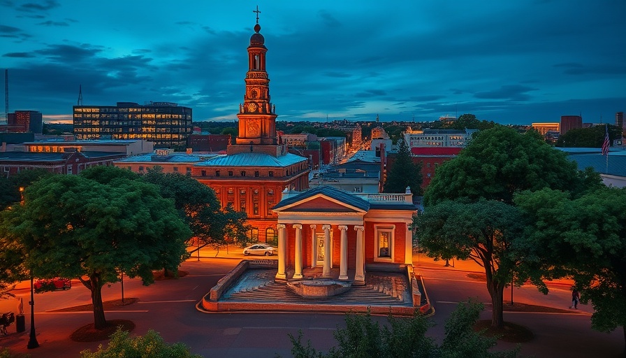 Vibrant Worcester cityscape with historical monument at sunset