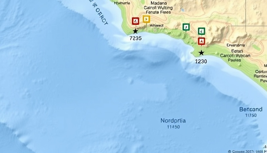 Map of California showing earthquake epicenter and intensity markers.