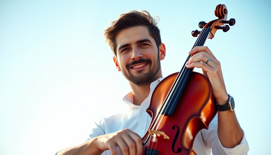 Confident violinist posing outdoors at summer music concert
