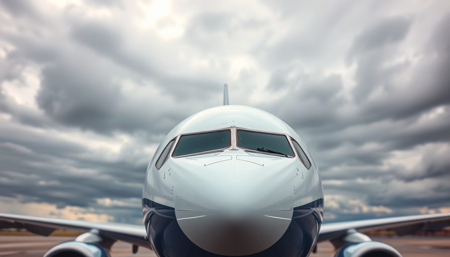 Boeing 737 MAX airplane close-up, overcast sky, Boeing Trade War context.