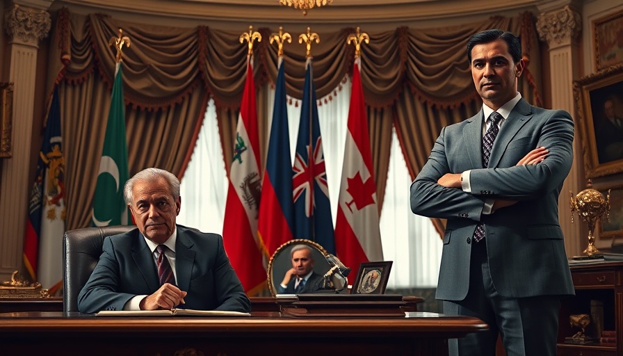 High-profile figures in an opulent office setting, captured during a tense moment.