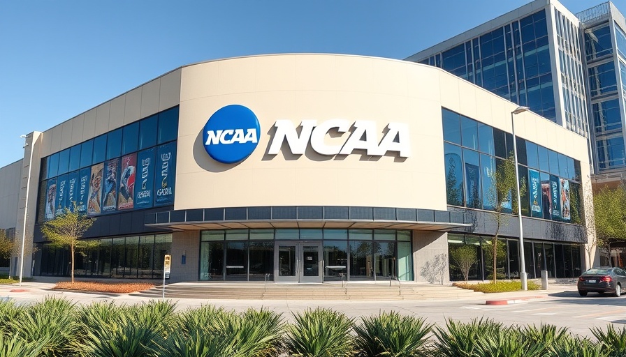 NCAA national office exterior reflecting college sports direct payments concept.
