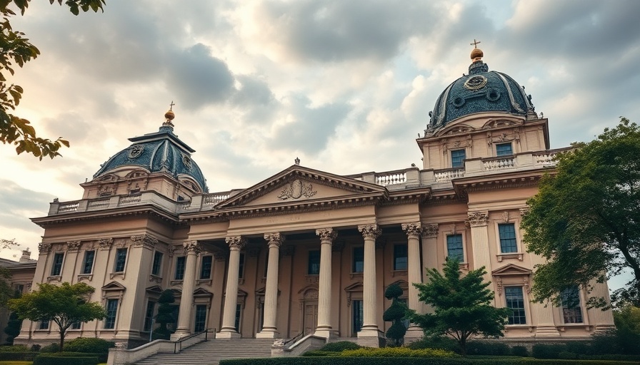Grand neoclassical building, representing US-China trade talks venue.