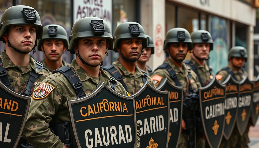 National Guard soldiers standing alert in Los Angeles deployment scene.