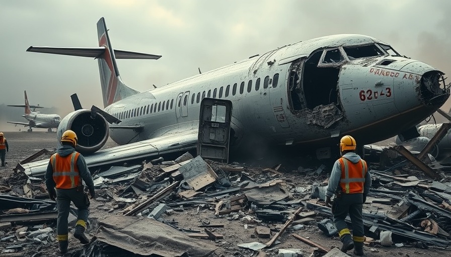 Boeing recovery plans - airplane crash debris with responders.