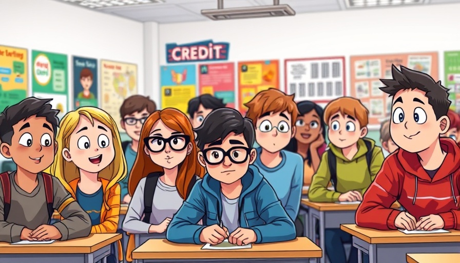 Teens discussing credit questions in a lively classroom setting.