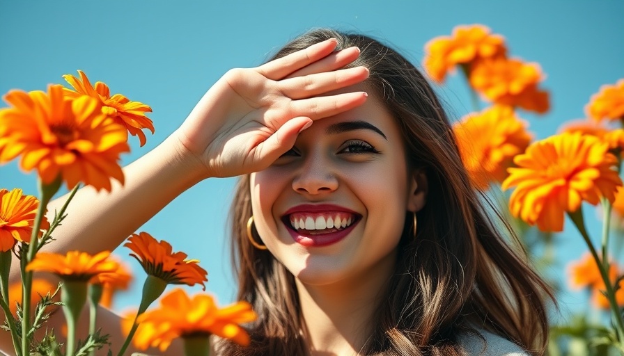 Smiling woman in marigold field, representing Diaspora Co. spice company.