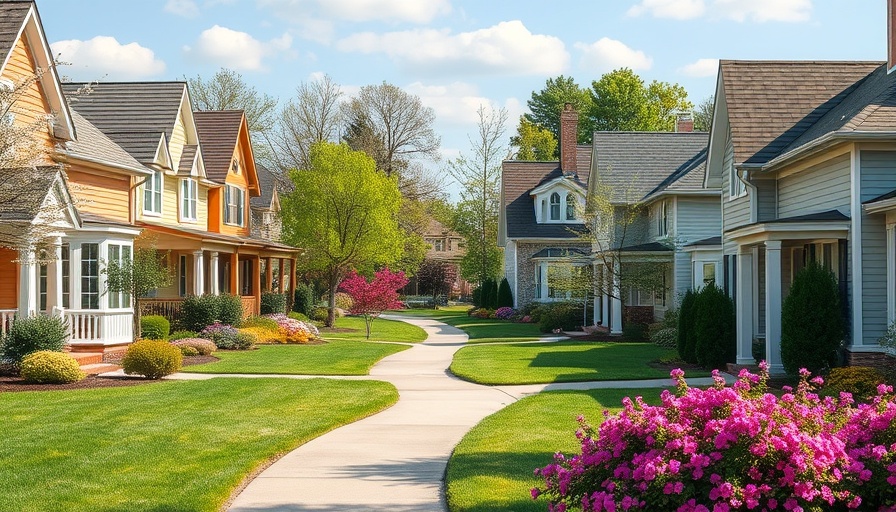 Charming suburban houses with vibrant gardens reflecting a home selling timeline.