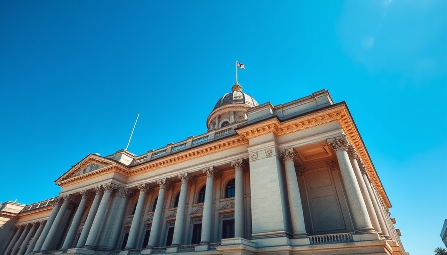 Majestic government building under blue sky, AI safety reports.