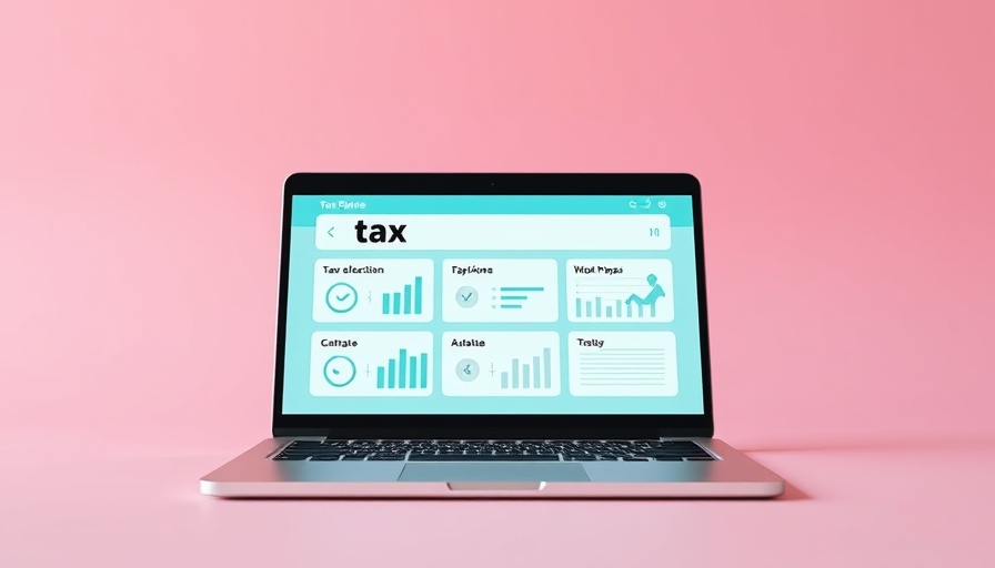 Laptop with tax planning strategies interface on pink background