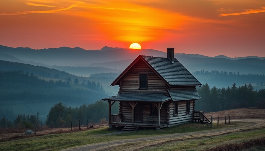 Quiet rustic house in rural area at sunset, buying foreclosed homes.