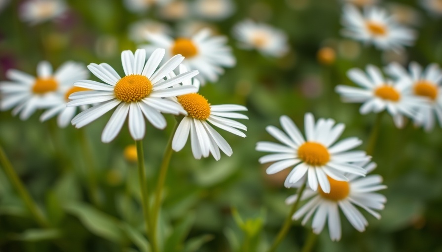 Close-up of chamomile flowers in a garden background