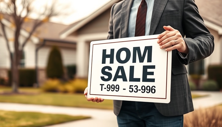 Realtor with 'Home for Sale' sign outside house, representing seller contracts.