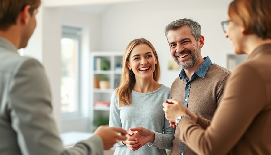 Couple receiving house keys from agent, homes for sale concept.