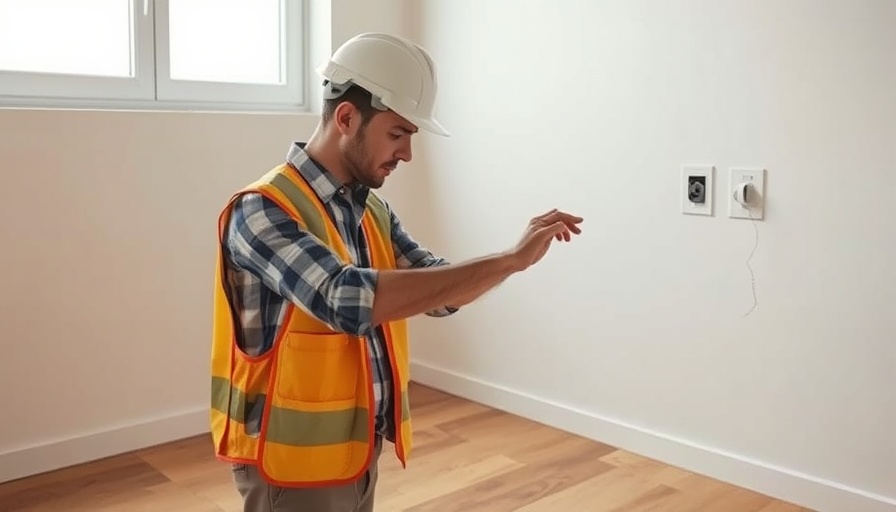Home inspection contingency: inspector examines wall socket in empty room.