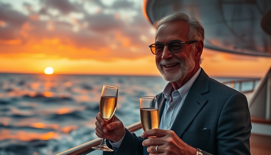 Sophisticated older gentleman on a yacht at sunset, symbolizing investing strategies.