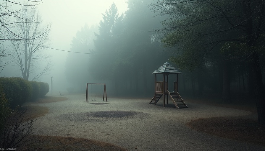 Deserted playground shrouded in mist symbolizing baby bust.