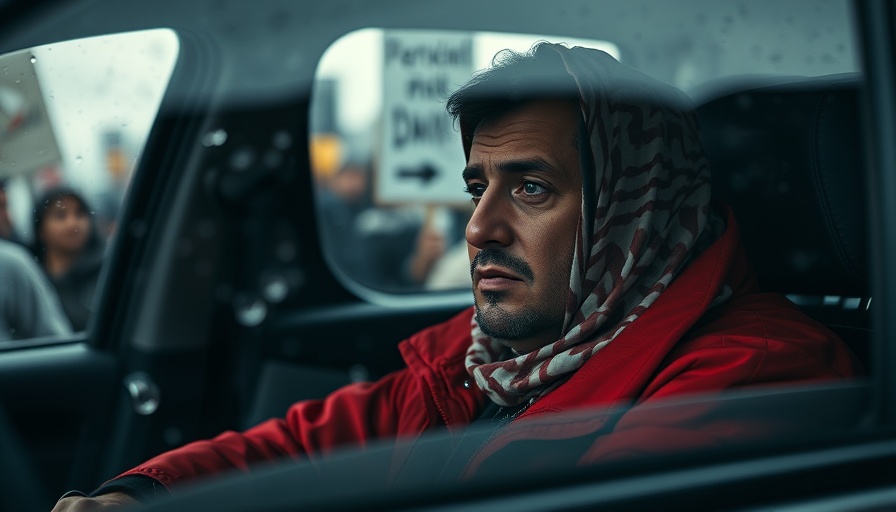 Palestine Action Group Protests: Person in vehicle during rainy protest, reflective mood.
