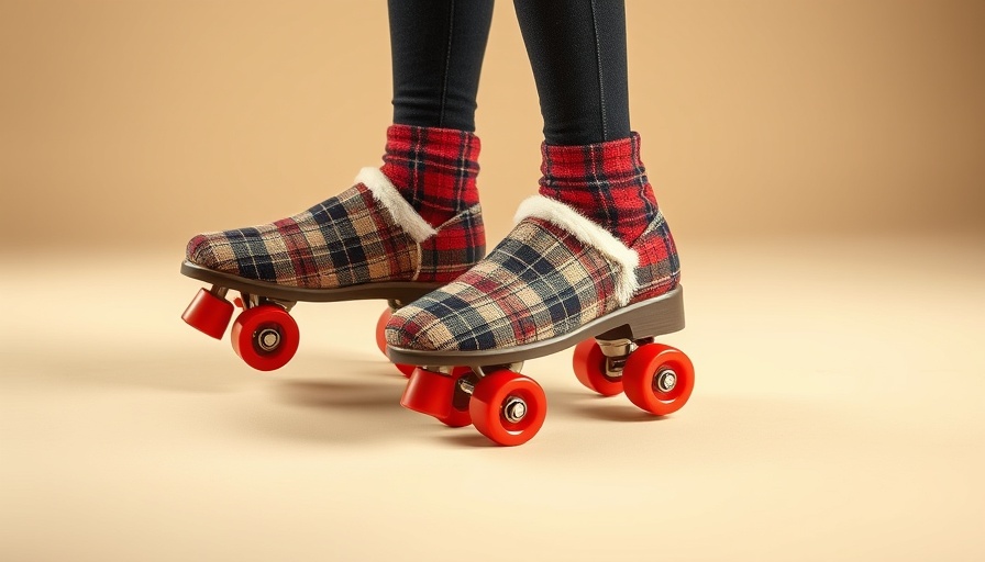 Plaid slippers on roller skates highlight creativity—alluding to leadership dynamics in business.