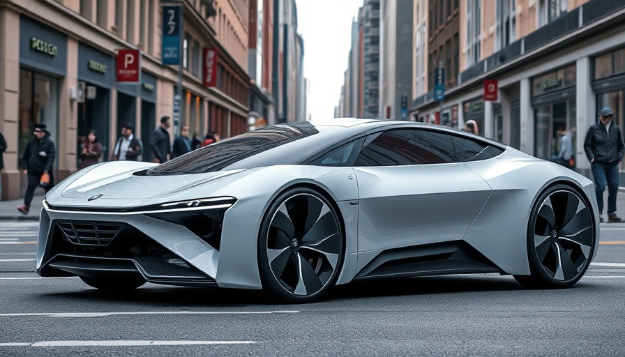 Futuristic electric car in urban setting, hinting at Tesla's rough quarters ahead.