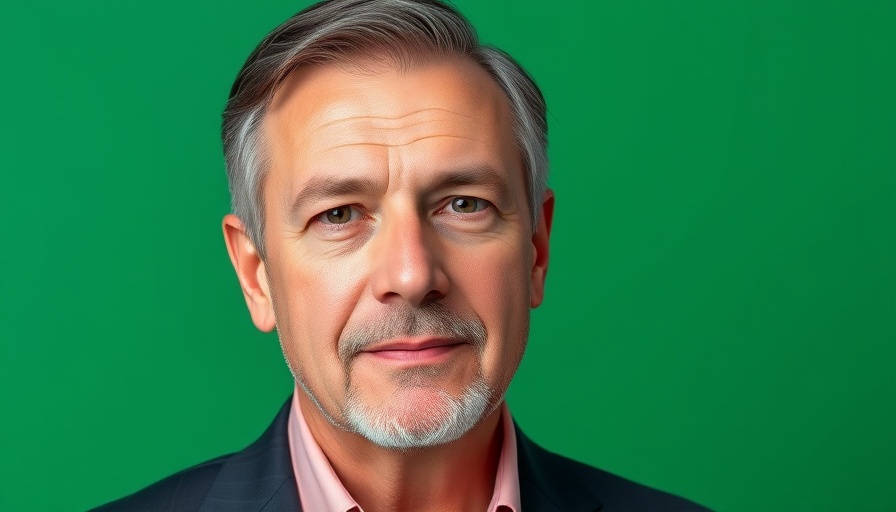 Man in suit against green background.