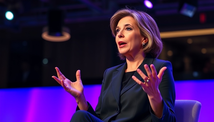 Middle-aged woman passionately discussing AI impacts on business leadership