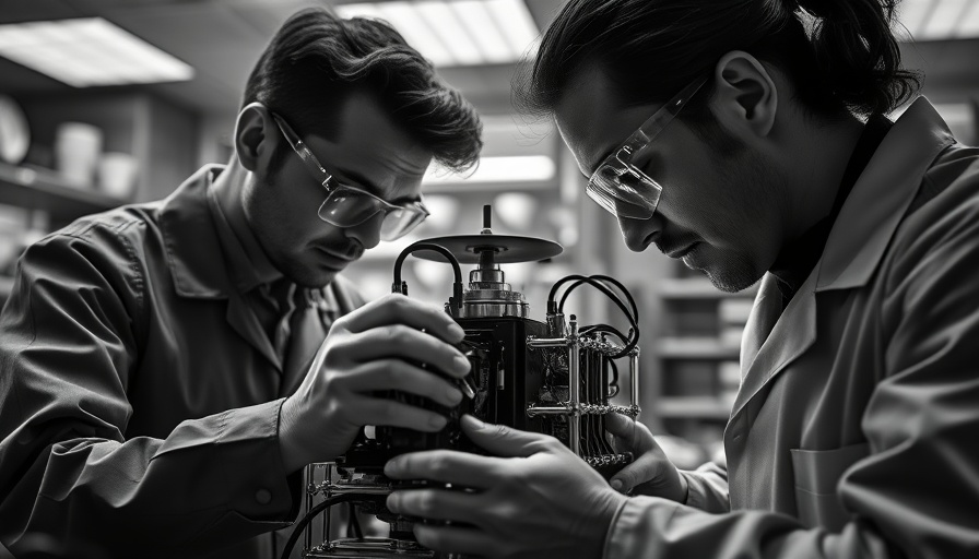 Scientists assembling a desktop fusion reactor in a lab.