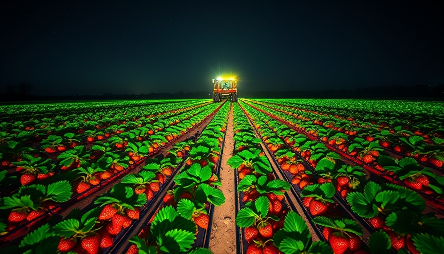 UV light technology reducing pesticide use on strawberries at night.