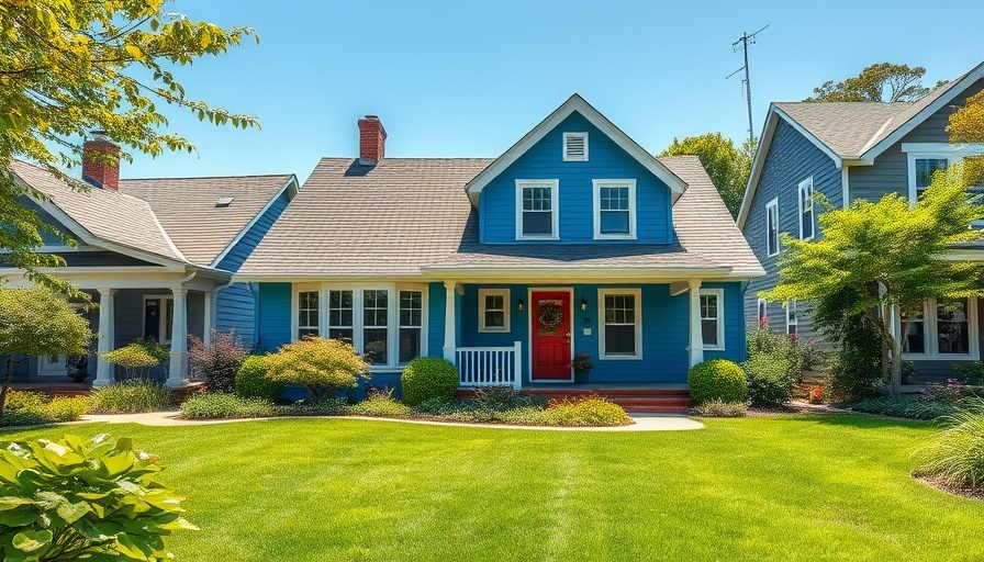 Charming blue house illustrating rent-to-own concept.