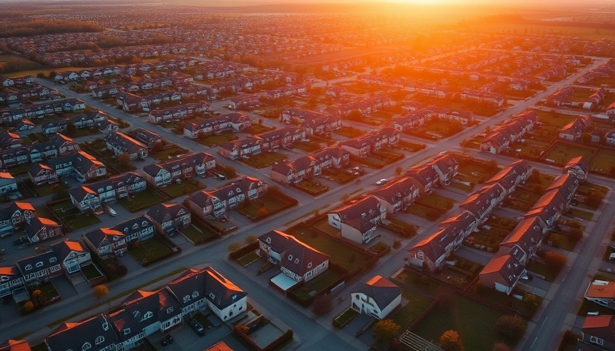 Aerial view of residential homes for sale in Austin, sunny neighborhood.