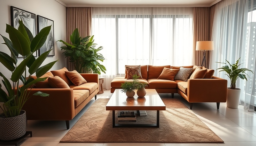 Cozy living room makeover with modern sofas, plants, and ambient lighting.
