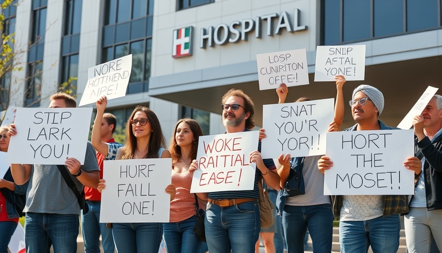 Group of protesters during UK doctors' strike outside hospital.