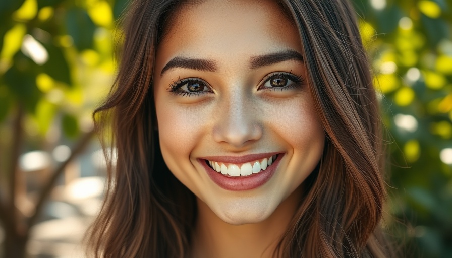 Portrait of a smiling young woman with garden background.