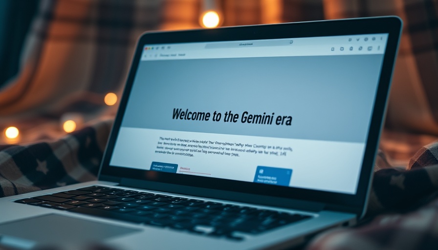Close-up of a laptop showing 'Welcome to the Gemini era' screen, AI referrals growth focus.
