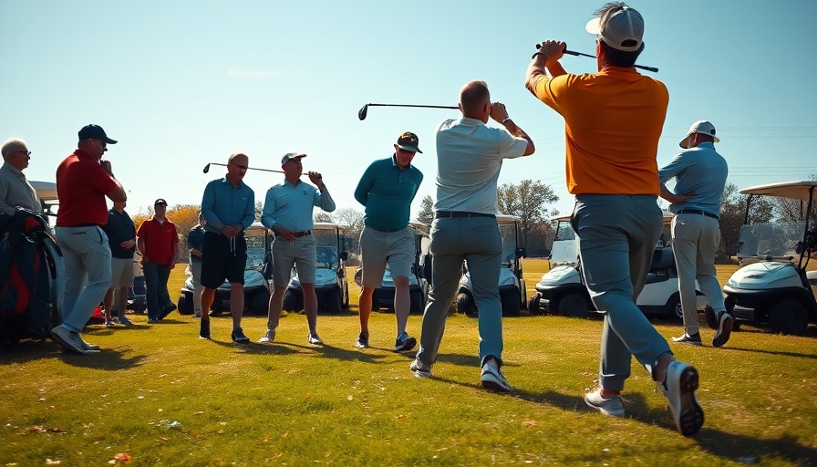 Golfers and golf carts on grass field