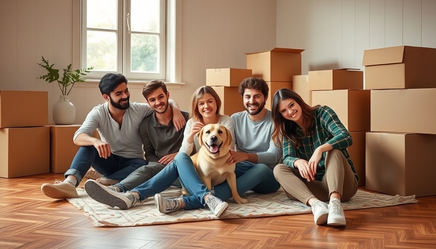 Family relaxing on floor after moving into a new house.