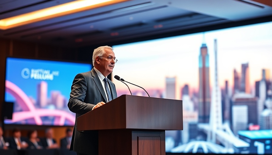 Keynote speaker at conference discussing Asean Power Grid, vibrant background.