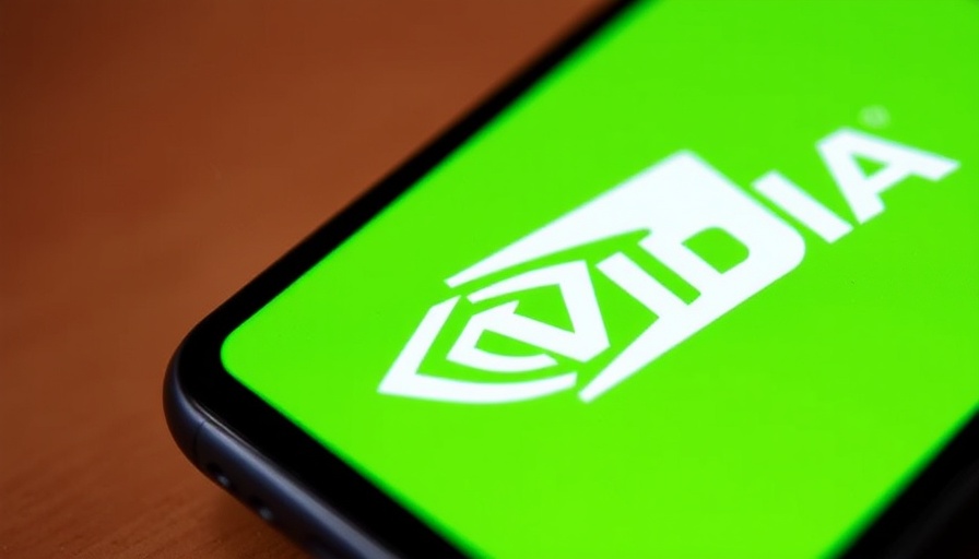 Nvidia logo on smartphone amid vibrant green backdrop.