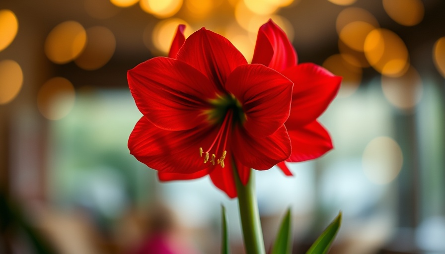 Vibrant red amaryllis varieties with bokeh background