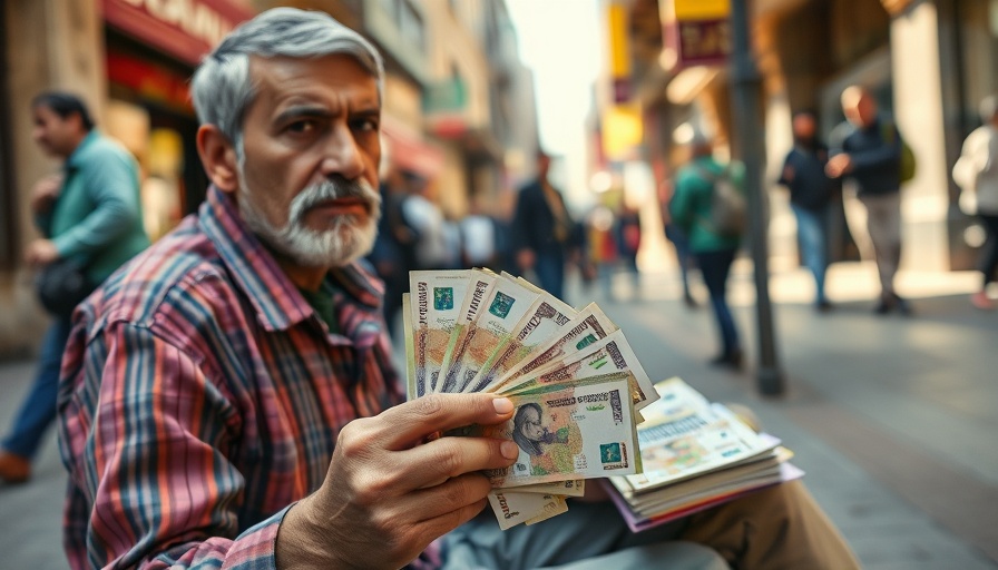 Street scene showing Iranian banknotes and currency exchange related to Iran currency redenomination.