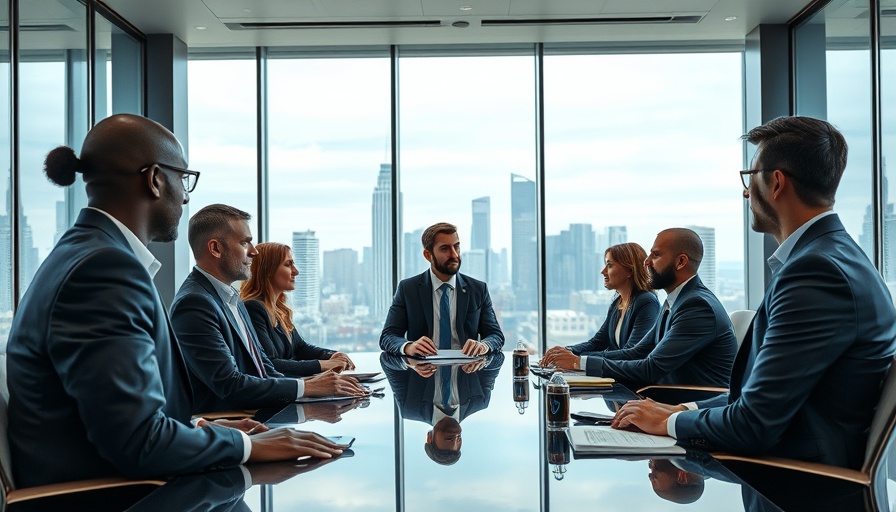 Group using AI technology in a modern office job interview.