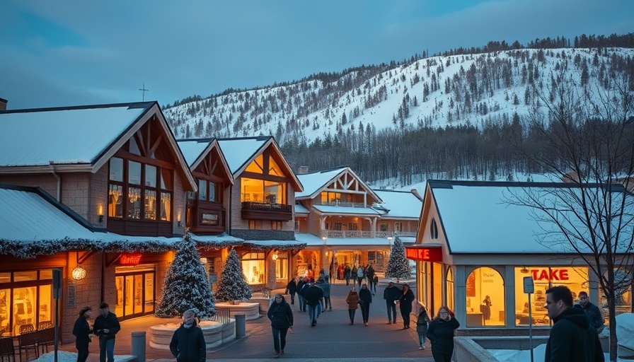 Charming shopping complex in winter evening, real estate investing backdrop.