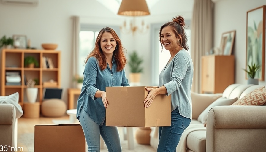Co-buying homes: Two women arranging furniture in a new home.