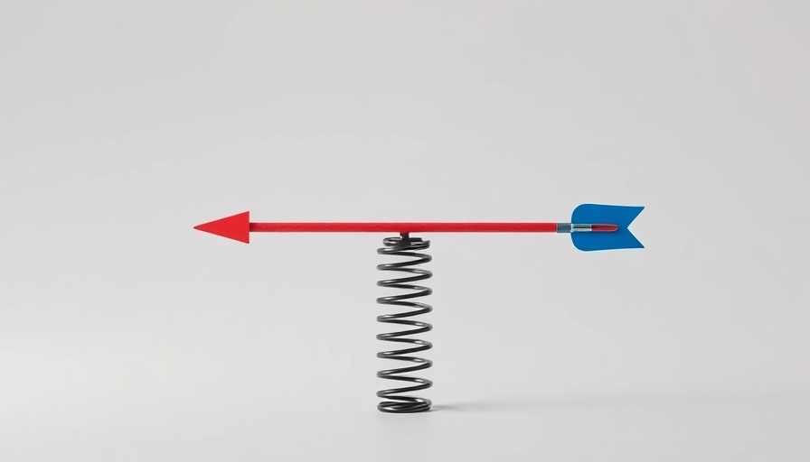 Red and blue arrow on spring symbolizing dynamic balance and influence
