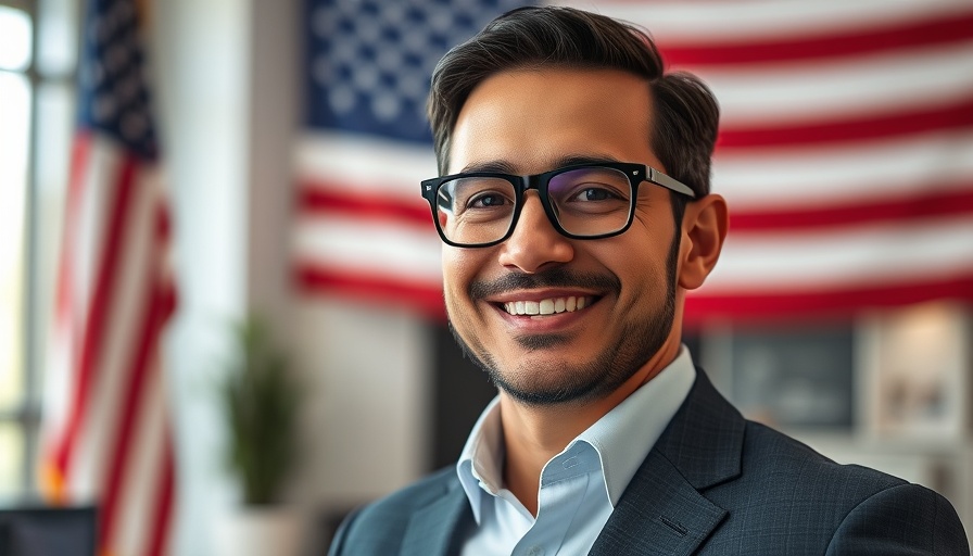 Professional individual with glasses against a U.S. flag backdrop.