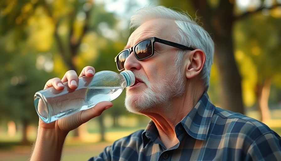 Senior man staying hydrated outdoors during a heatwave.