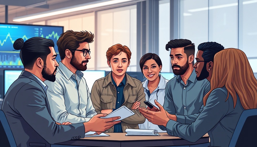 Crypto investing advice session in modern office, people discussing strategies.